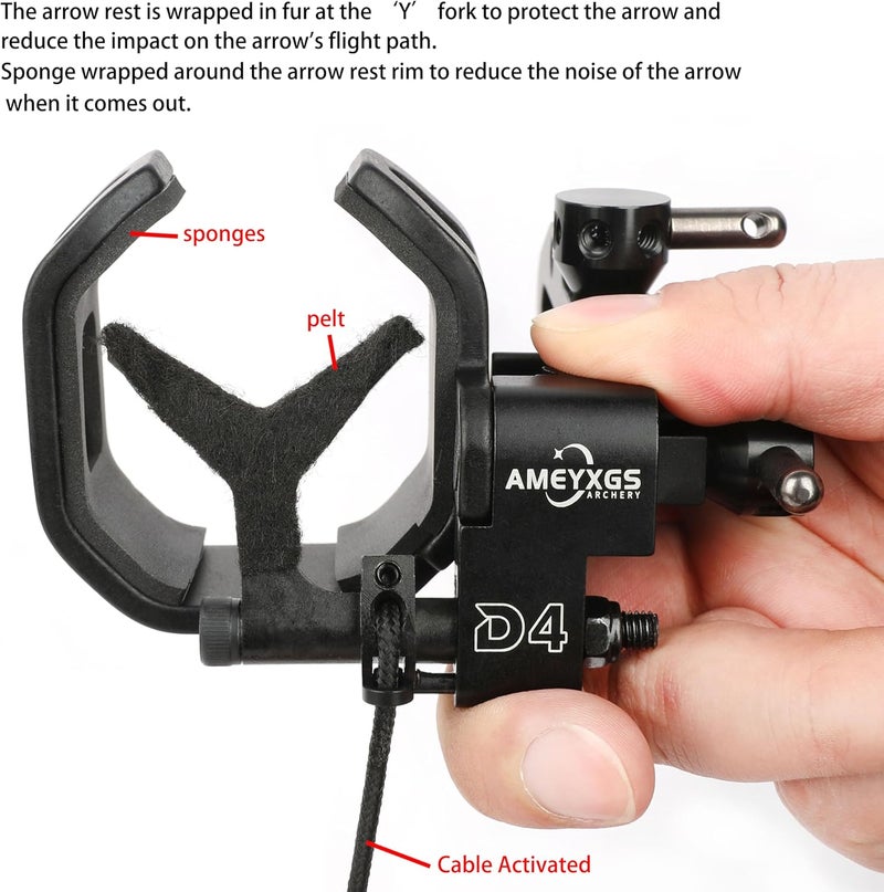 limaity Drop Away Arrow Rest for Compound Bow Right Hand No Spanner Required Four-Way Adjustable Quick-Adjustment Knob Full Containment Cable Activated - Image 3